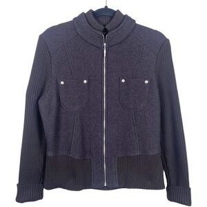 Essential by ABS Dark Gray Black Wool Zip Ribbed UP Sweater Jacket Size Medium